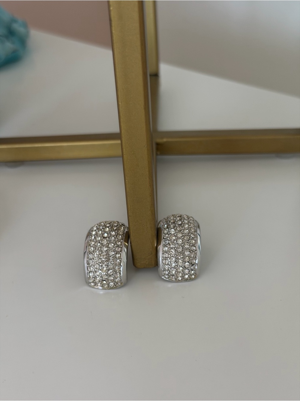 Vintage Christian Dior Pave Rhinestone J-Hoop Earrings - Silver Tone